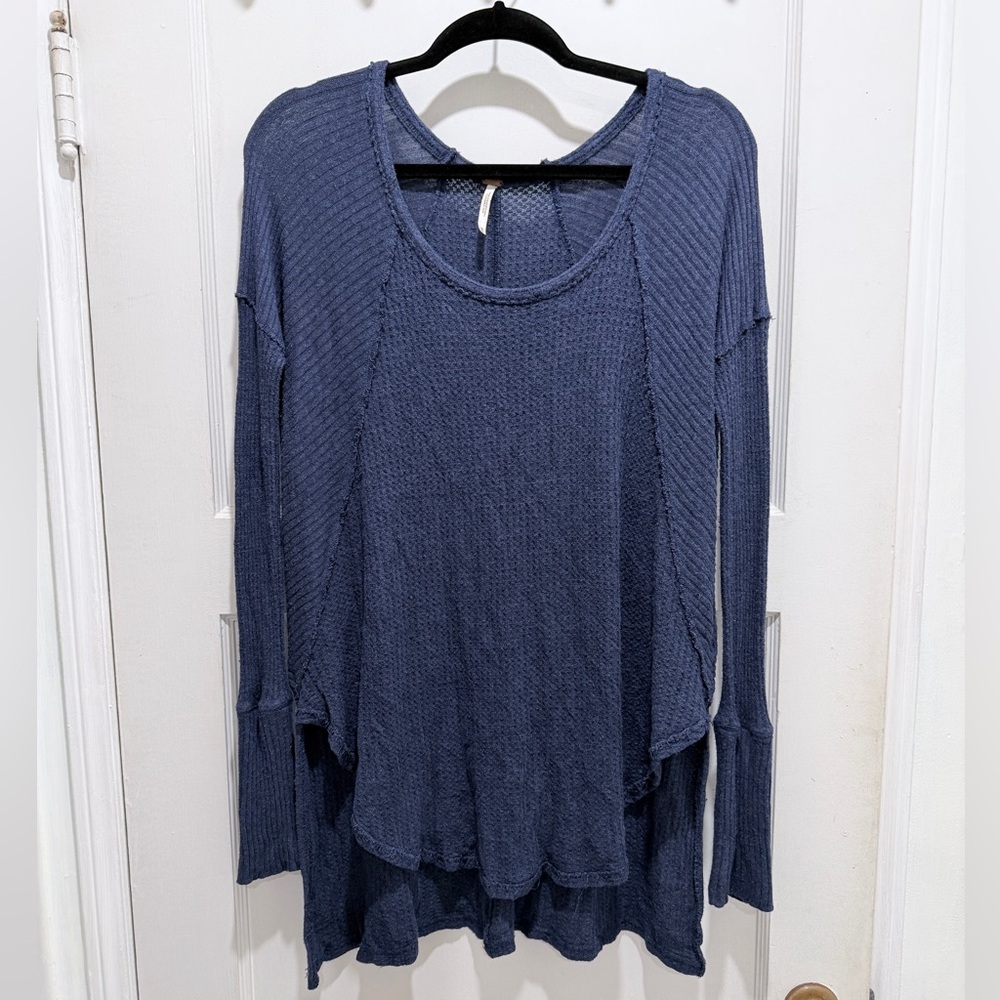 Free People Textured Blue Long Sleeve Tunic Top